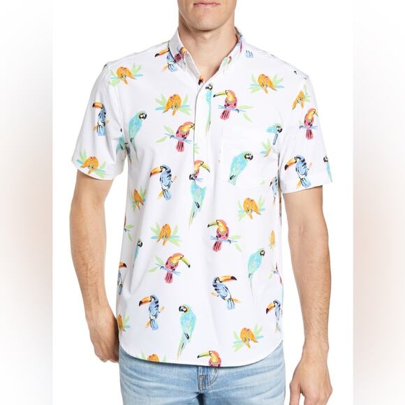 Chubbies White and Blue Casual Polo Shirt with Parrot Print - Picture 1 of 6